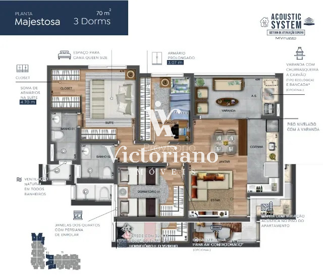 Apartamento à venda com 3 quartos, 70m² - Foto 3